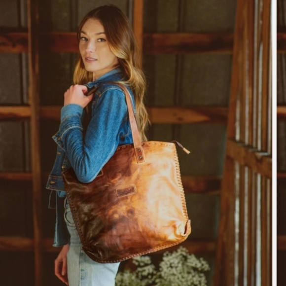 Bed Stu Tote Bag Tan Distressed Leather Whip Stitch - Picture 16 of 16